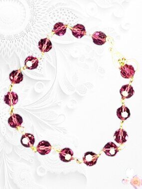 Pink Crystal Bead Bracelet Rose Gold Tone Hardware 7 Inch 318